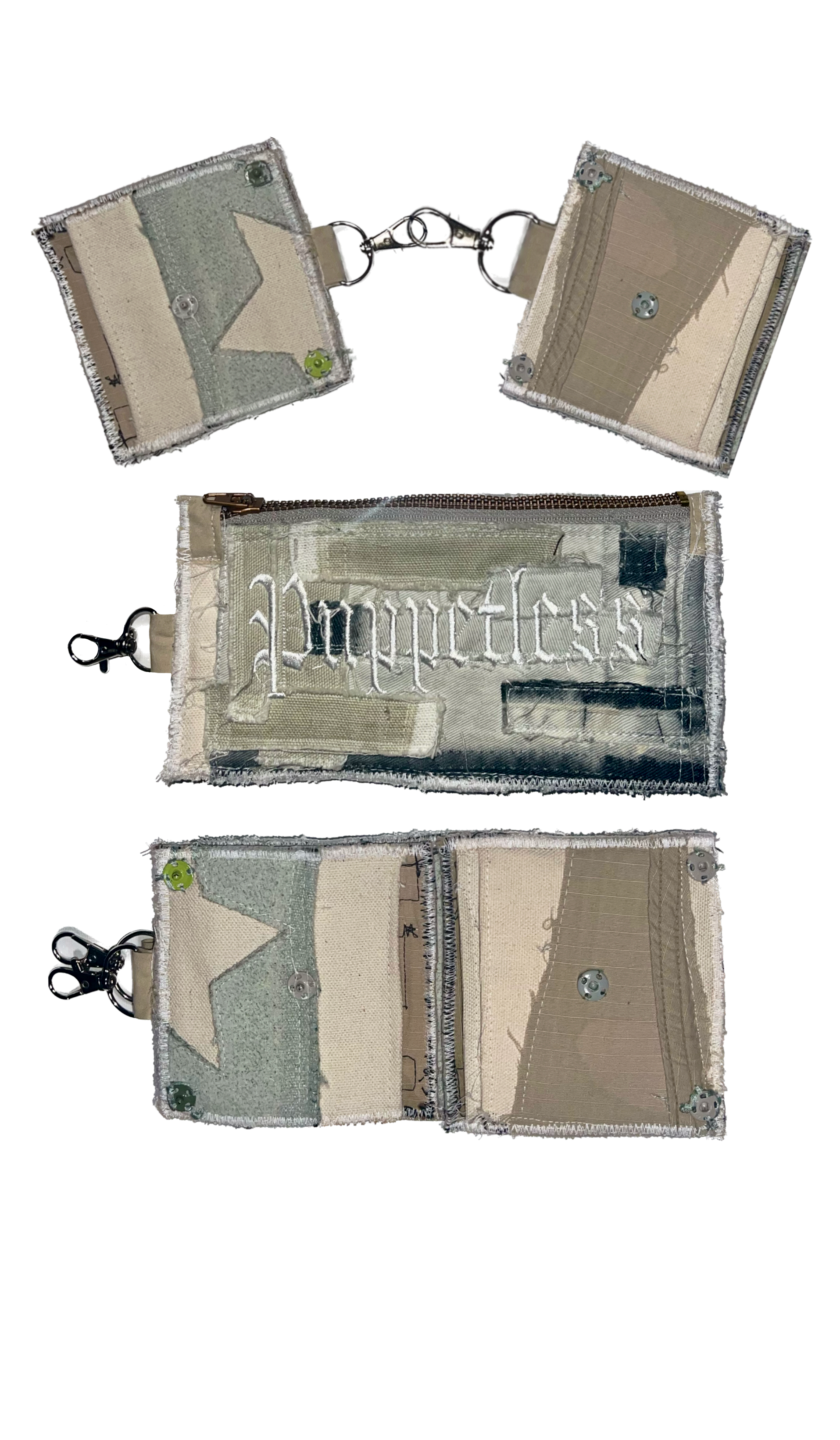 v2 wallet 5 pocket 1 of 1 wallet, transforms into separating card holder and zippered compartment. Attachable via swivel hook