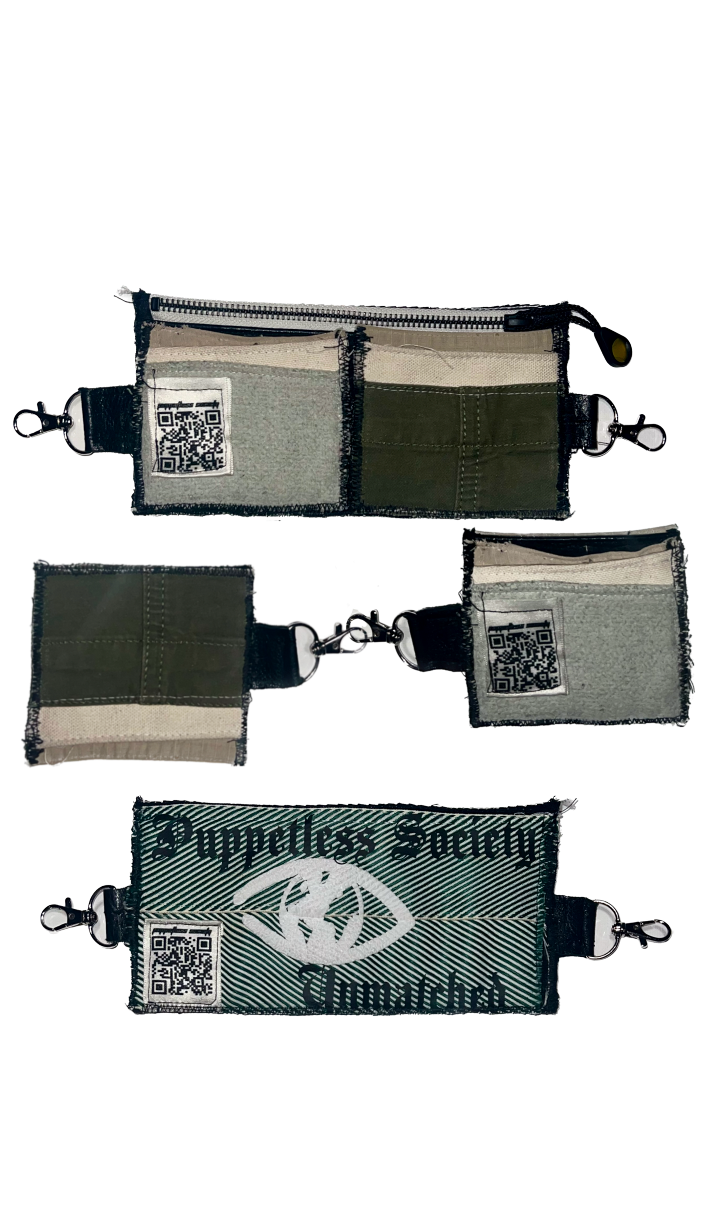 v2 wallet 5 pocket 1 of 1 wallet, transforms into separating card holder and zippered compartment. Attachable via swivel hook