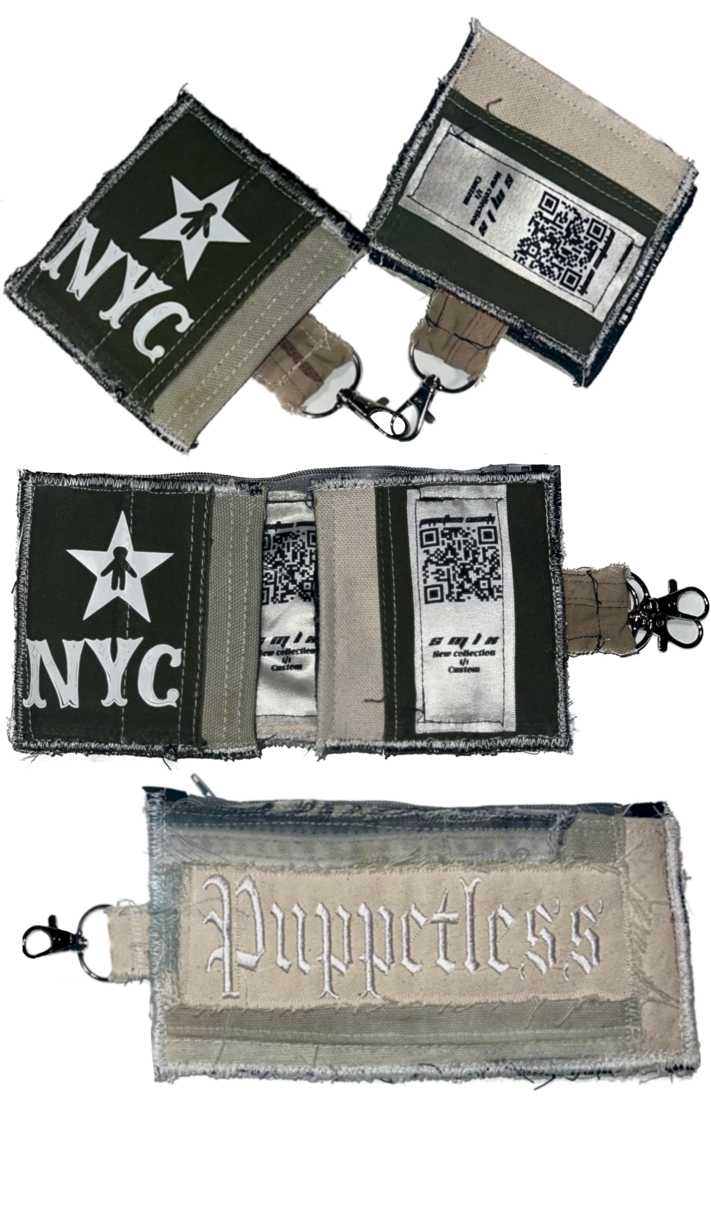 v2 wallet 5 pocket 1 of 1 wallet, transforms into separating  card holder and zippered compartment. Attachable via swivel hook 