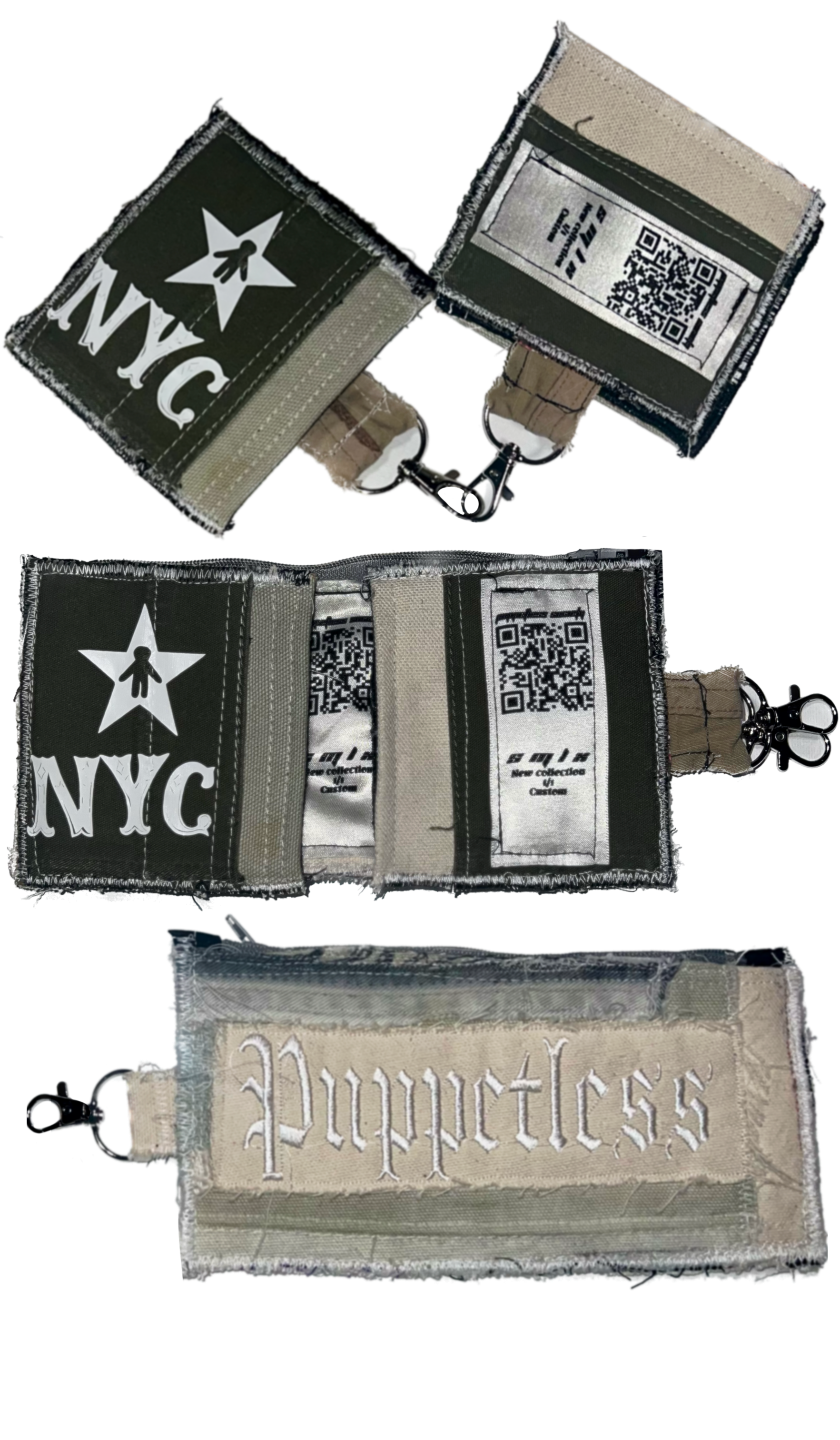 v2 wallet 5 pocket 1 of 1 wallet, transforms into separating  card holder and zippered compartment. Attachable via swivel hook 