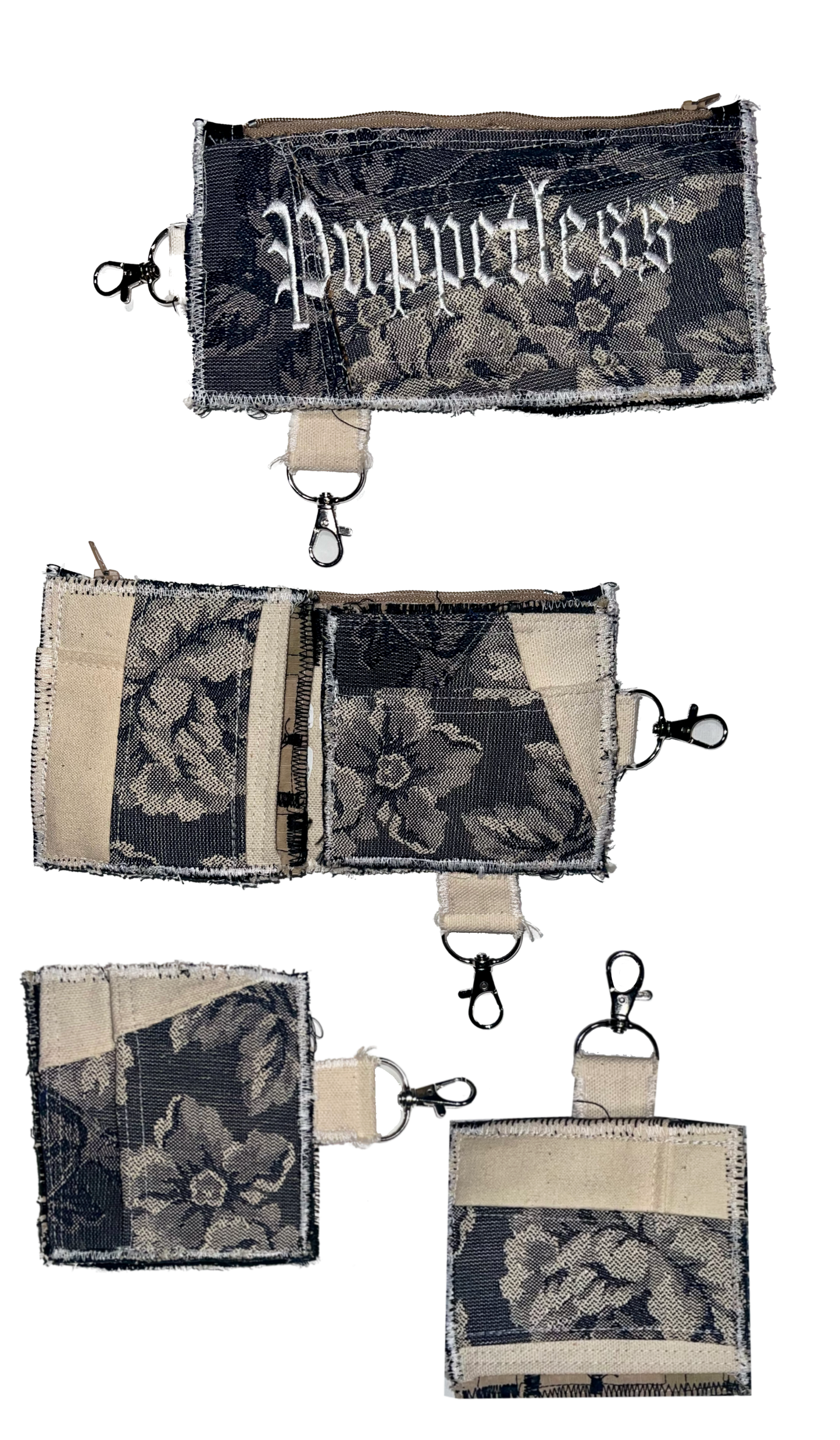 v2 wallet 5 pocket 1 of 1 wallet, transforms into separating card holder and zippered compartment. Attachable via swivel hook ---- SOLD (dm or email us for custom 1 of 1 piece of any kind)