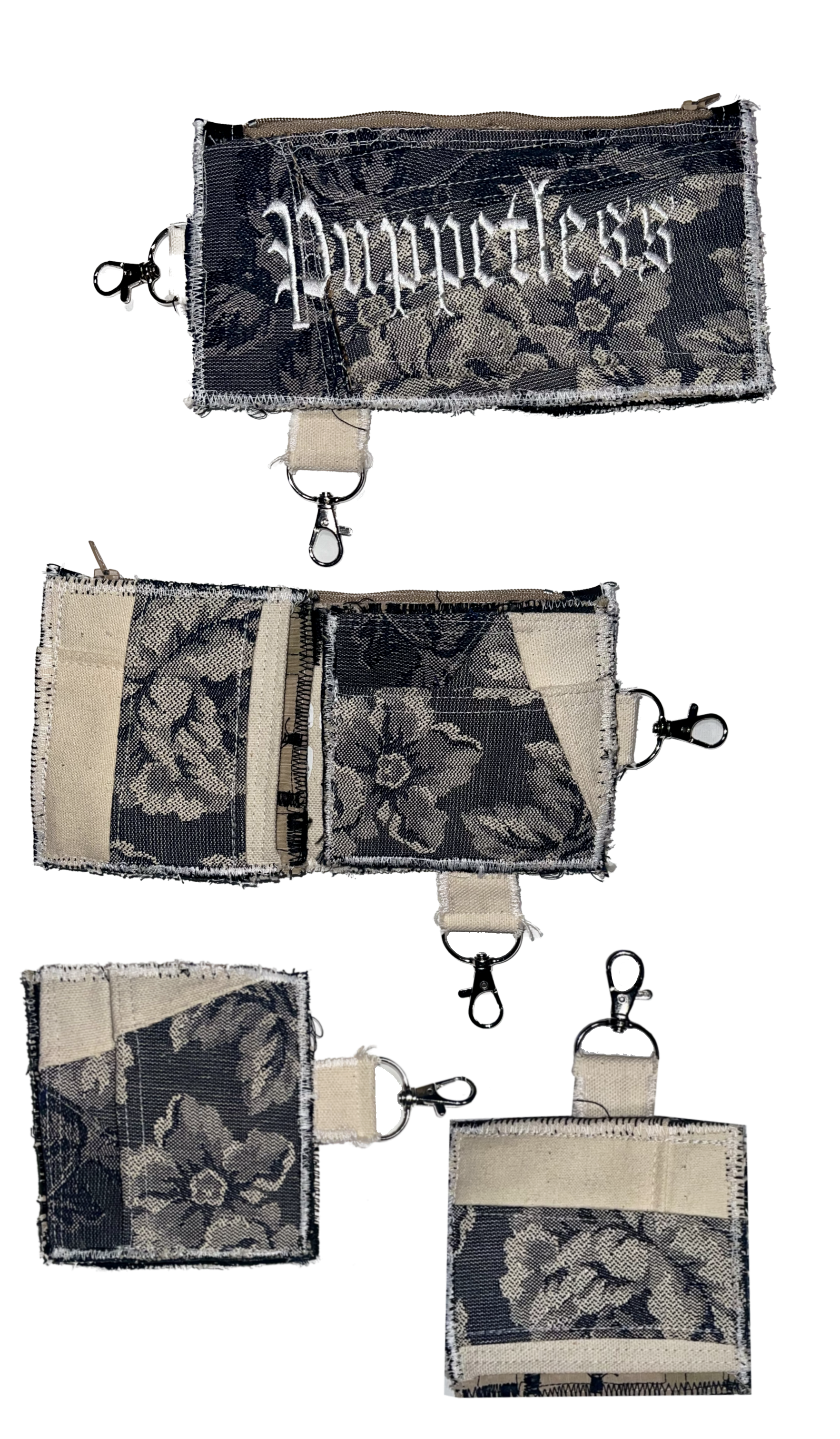 v2 wallet 5 pocket 1 of 1 wallet, transforms into separating card holder and zippered compartment. Attachable via swivel hook ---- SOLD (dm or email us for custom 1 of 1 piece of any kind)