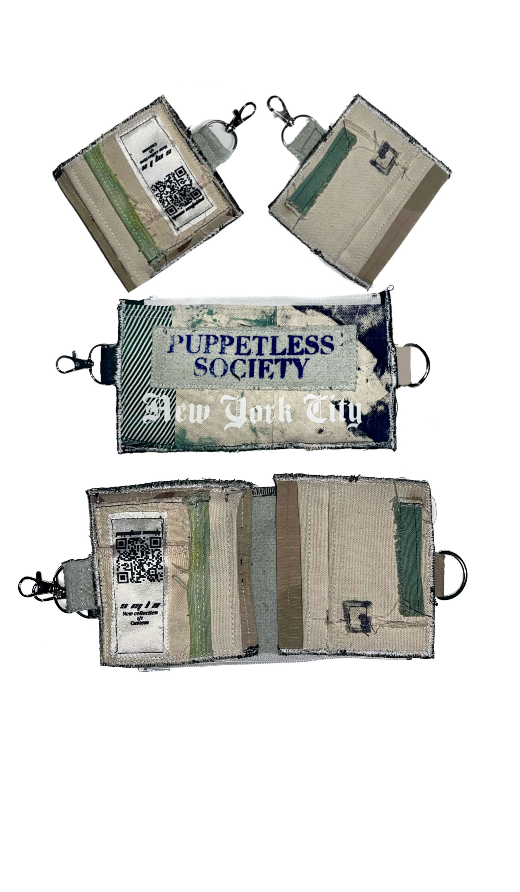 v2 wallet 5 pocket 1 of 1 wallet, transforms into separating card holder and zippered compartment. Attachable via swivel hook