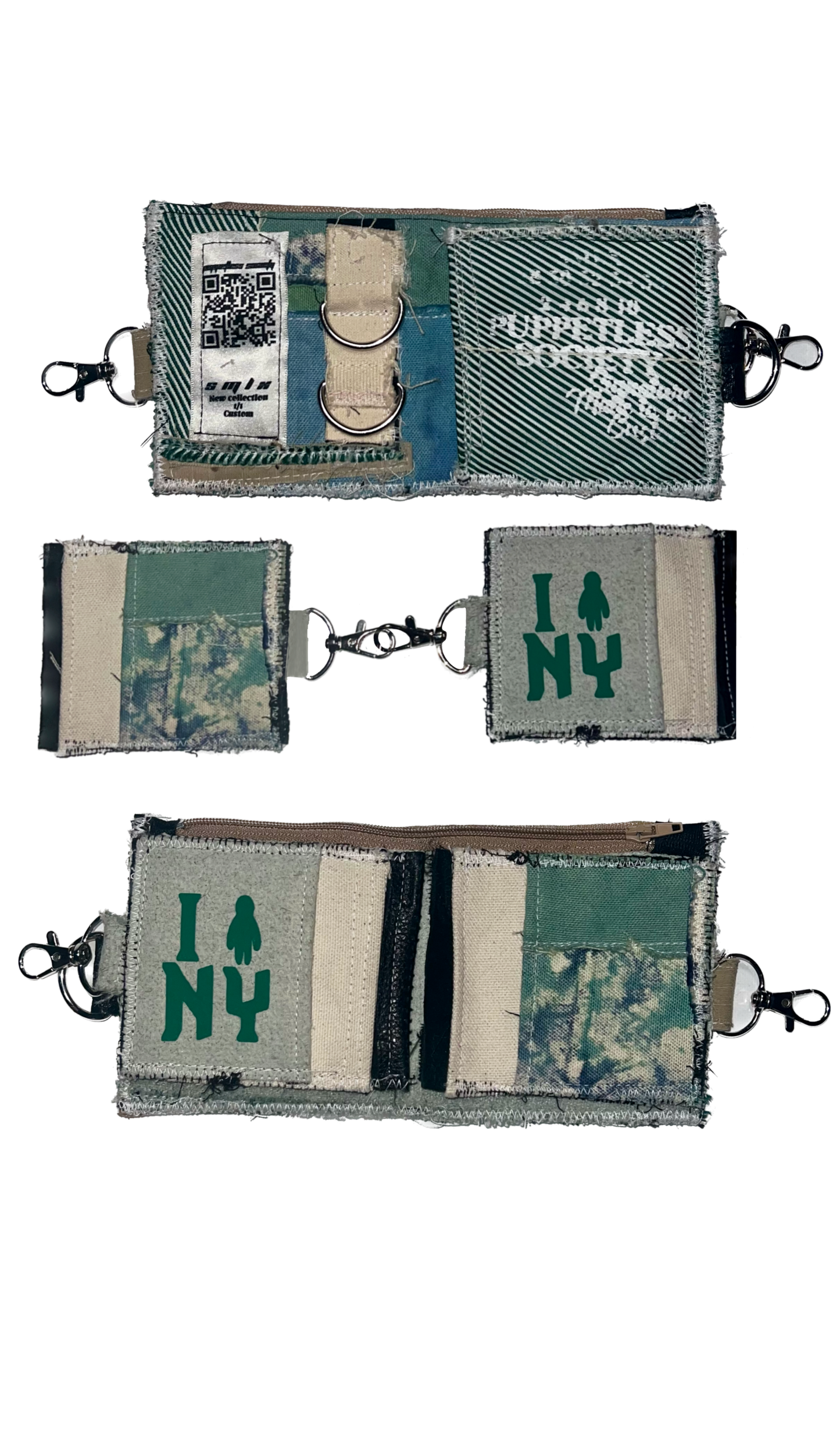 v2 wallet 5 pocket 1 of 1 wallet, transforms into separating card holder and zippered compartment. Attachable via swivel hook