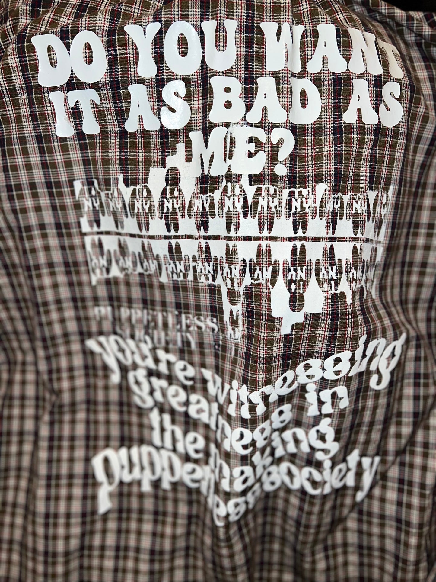 1 of 1 patchworked flannel (brown and white)