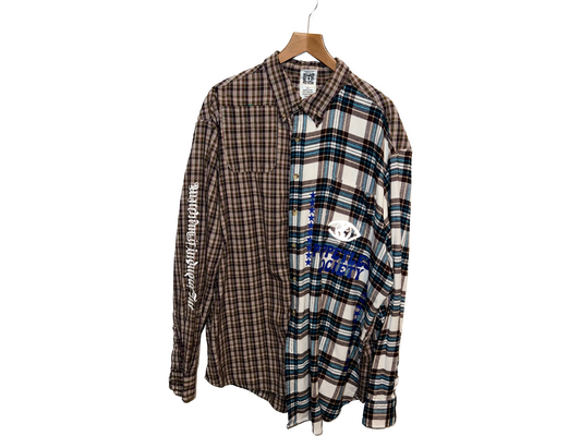 1 of 1 patchworked flannel (brown and white)